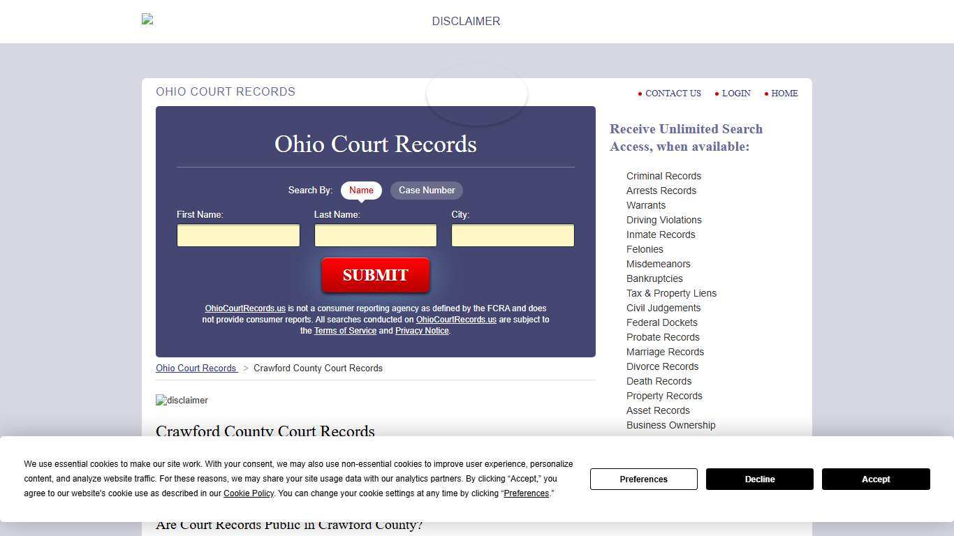 Crawford County Court Records OhioCourtRecords.us