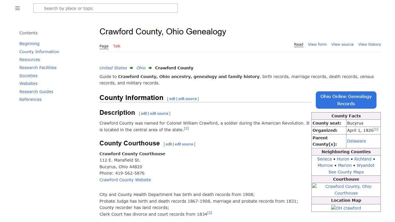 Crawford County, Ohio Genealogy • FamilySearch